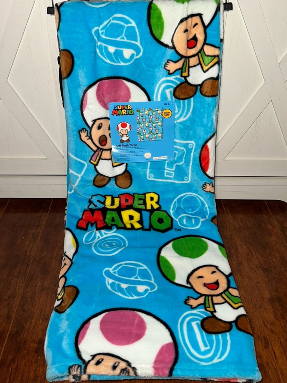 Super Mario Blue Toad Plush Throw Blanket